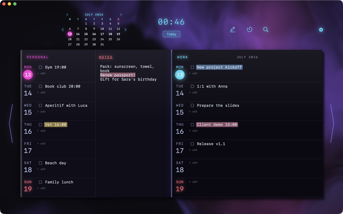 Weekly notebook on Mac