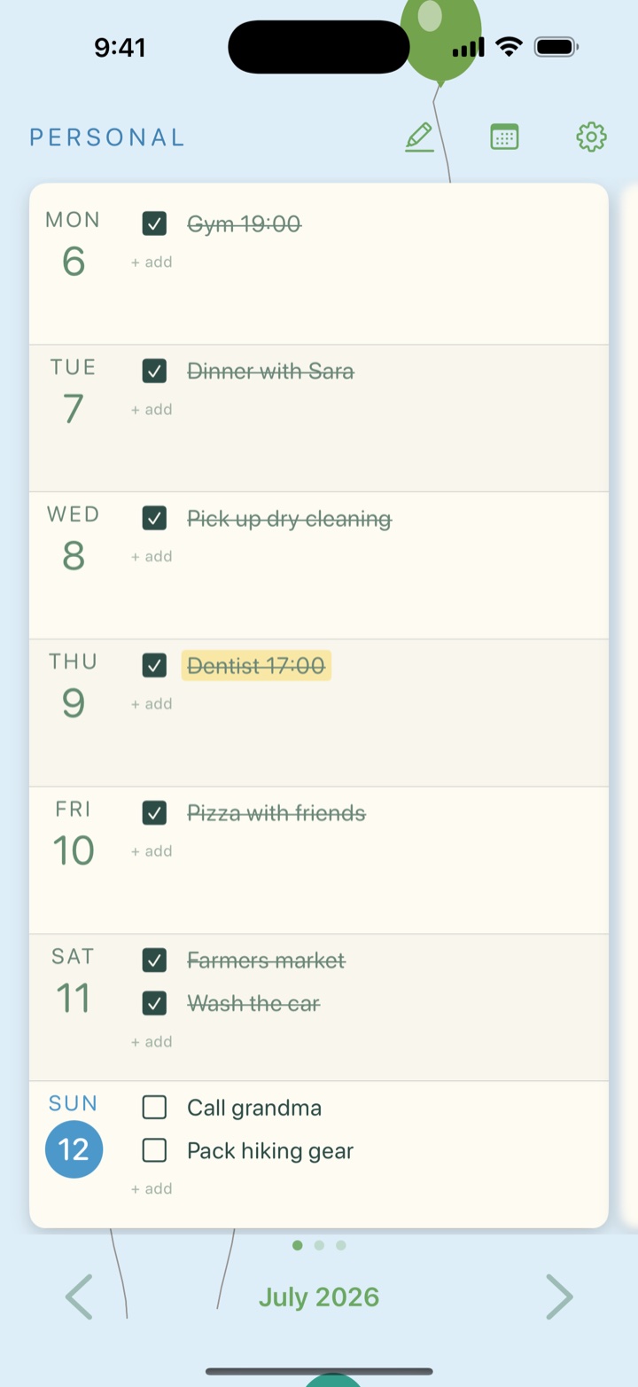 The week in the Balloon theme on iPhone